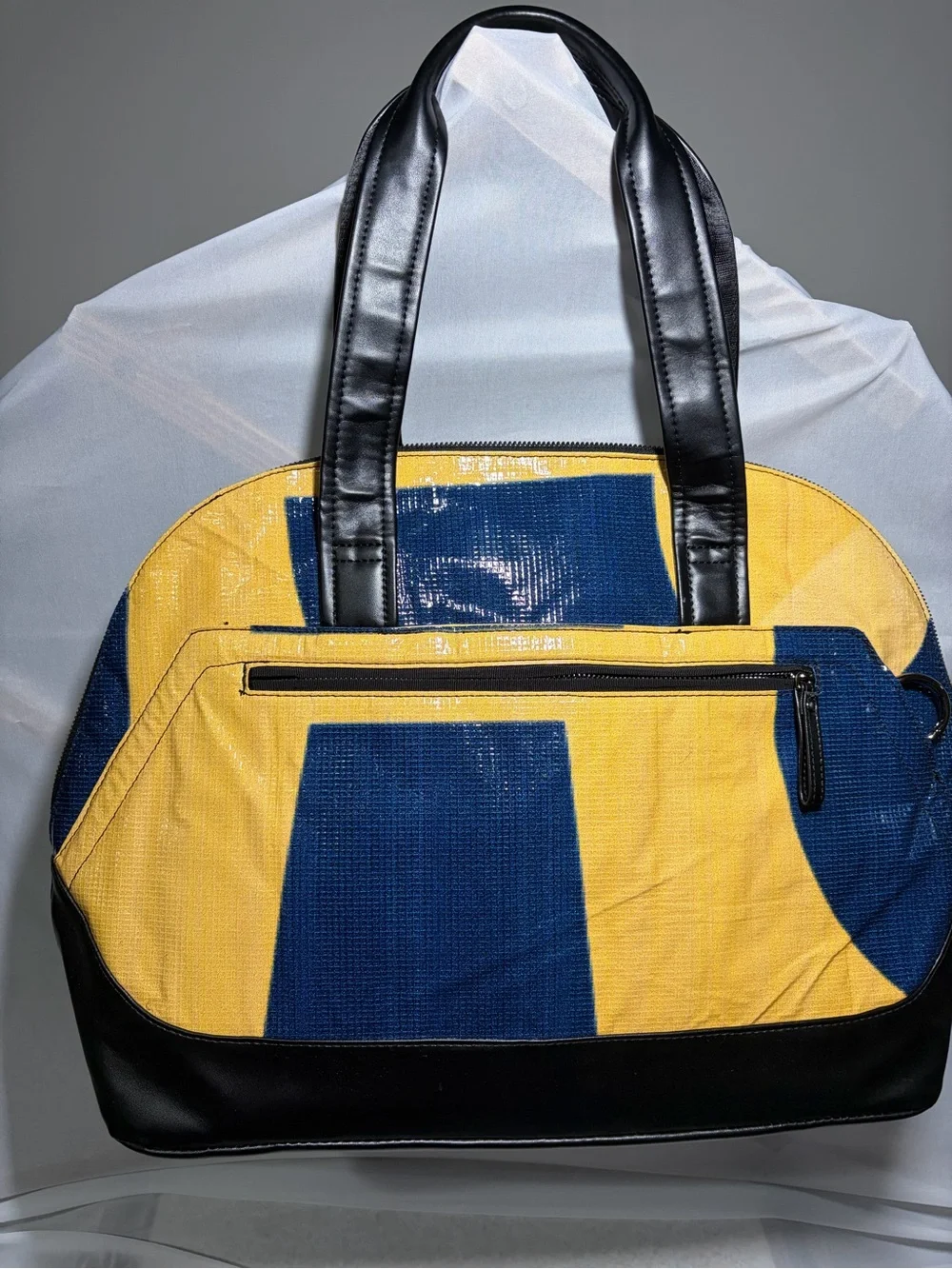 Rareform: Yellow and Navy Duffel Bag with Black Handles
